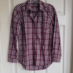 Eddie Bauer Women's Button Down Maroon Checkered Shirt